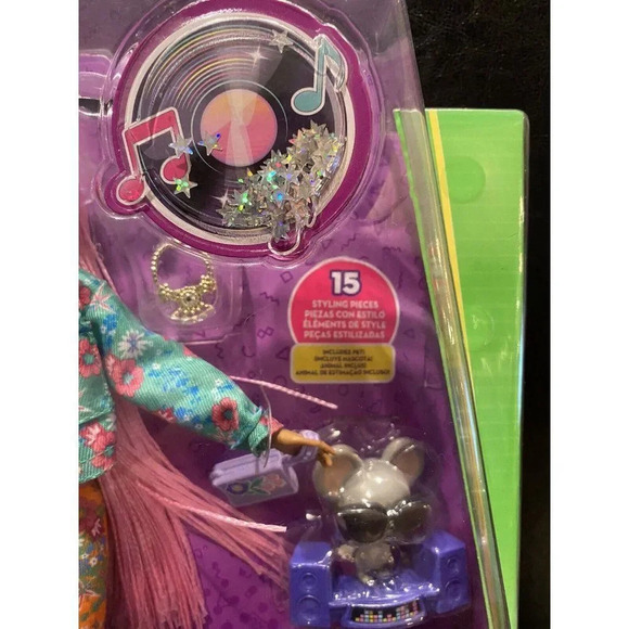 NEW Barbie Extra Doll#10 in Floral-Print Jacket And Jogger Set with DJ Mouse Pet - Picture 5 of 13
